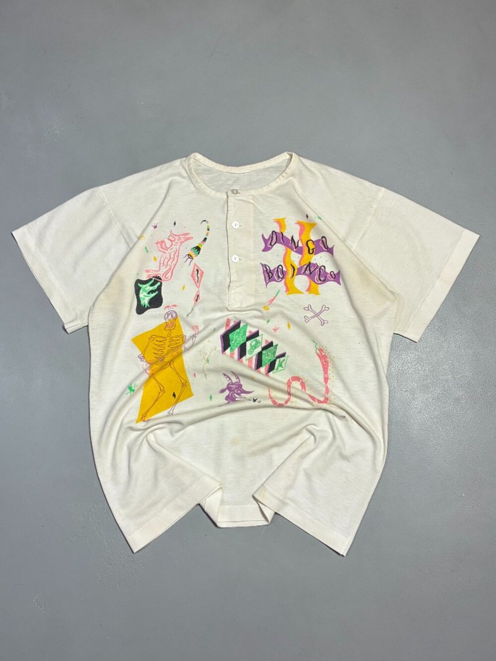 Vintage 1984 Oingo Boingo Henley T-Shirt Skeleton Day of Dead Single Stitch XS